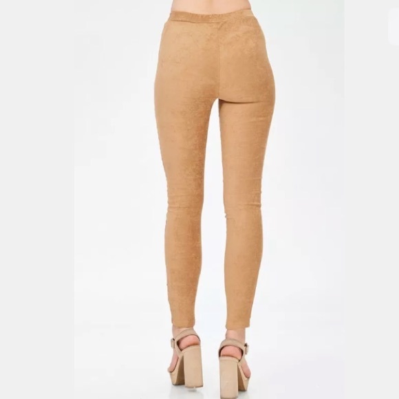 Beige Faux Suede Moto Stretch Casual Leggings - Picture 7 of 8